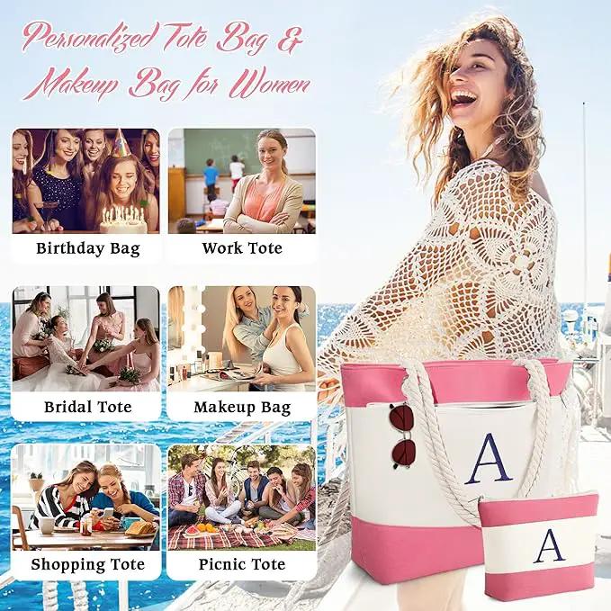 YOOLIFE Beach Bags for Women - Initial Tote Waterproof Bag with Makeup Bag, Mothers Day Gifts for Women Mom Friend Birthday by GreenHaven Gardens