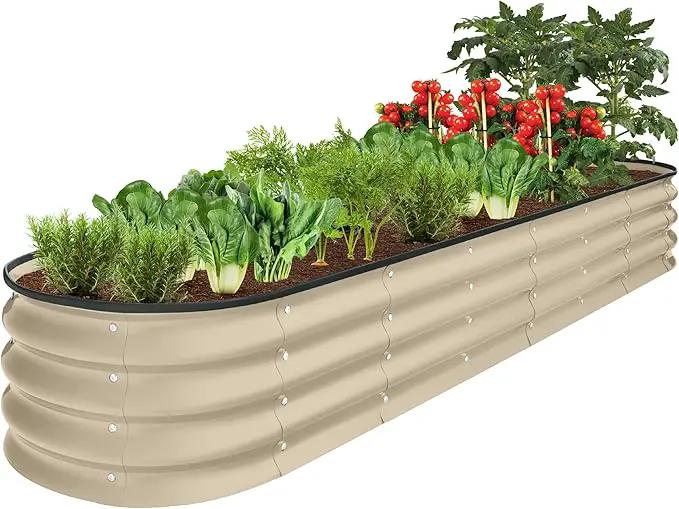 Best Choice Products 8x2x1ft Outdoor Metal Raised Garden Bed, Oval Deep Root Planter Box for Vegetables, Flowers, Herbs, and Succulents w/ 108 Gallon Capacity - Beige by GreenHaven Gardens