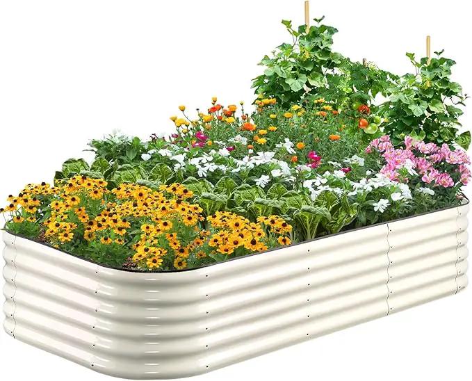 Quictent Galvanized Raised Garden Bed Kit Tall, 6x3x1.5 ft Oval Large Planting Box Rubber Strip Edging, for Vegetables Outdoor Strengthened by Crossbar (Beige) by GreenHaven Gardens