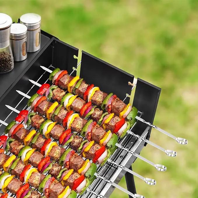 Kabob Skewers 14" Stainless Steel Long BBQ Barbecue Skewers, Flat Metal Kebob Sticks Wide Reusable Grilling Skewers for Meat Chicken, Set of 12pcs with Storage Bag by JY COOKMENT by GreenHaven Gardens