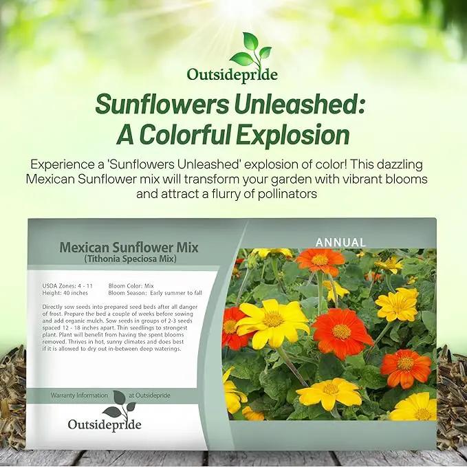 Outsidepride Mexican Sunflower Seeds Mix - 1000 Pcs Annual, Easy-to-Grow, Mixed Tithonia Speciosa Flower Seeds w/Drought-Tolerant Blooms for Pollinator Gardens & Vibrant Summer Landscaping by GreenHaven Gardens