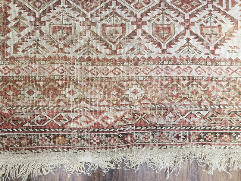 Antique Caucasian Shirvan Rug 4x6, Dagestan Area Rug, Wool Hand-Knotted Soft Red & Ivory 1920s Oriental Carpet, Soft Muted Colors by Jewel Rugs
