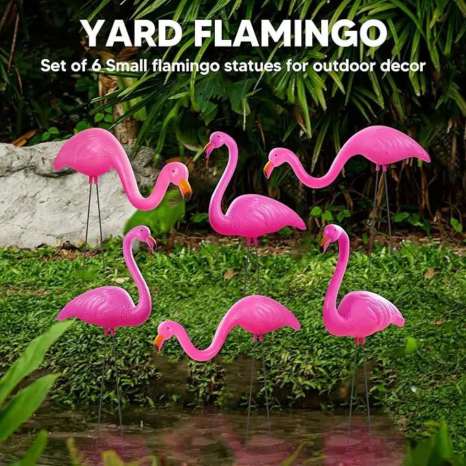 JOYIN Set of 2 Small Pink Flamingo Yard Ornament Stakes Mini Lawn Plastic Flamingo Statue with Metal Legs for Sidewalks, Outdoor Garden Decoration, Luau Party, Beach, Tropical Party Decor, 2 Styles by GreenHaven Gardens