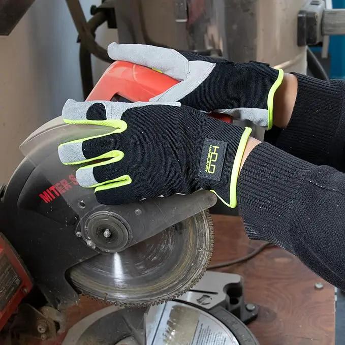 HANDLANDY Leather Work Gloves for Men & Women, Reinforced Durable Garden Gloves, Cowhide Working Glove for Gardening by GreenHaven Gardens