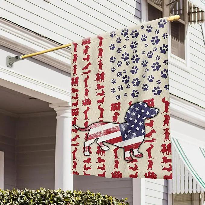 FLAGWIX Patriot American Dog Flags, Dachshund Dog Lover American Double Sided Flag - 4th of July Decorations For Home, Outside, House Flag 30x40 - Heavy Duty Canvas, Decorative Indoor Outdoor Flag by GreenHaven Gardens