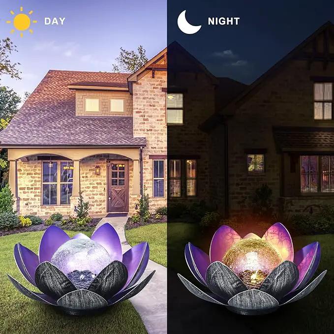 WNP Solar Powered Outdoor Decorative Lights Waterproof Lotus Flower with Crackle Glass Globe and Metal Base for Garden Patio Pathway Yard Tabletop Decor,Birthday Gift for Mom Sister Grandma by GreenHaven Gardens