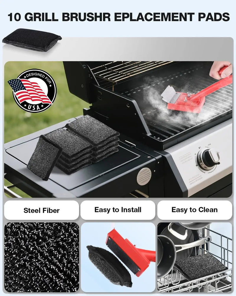 Grill Brush Bristle Free(Steel Wire),10 Replaceable BBQ Cleaning Head,Safe Replacement Cleaning Pad for Cast Iron or Stainless-Steel Grates (No Handle) by GreenHaven Gardens