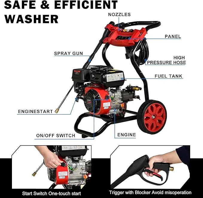 Gas Pressure Washer, 3950 PSI and 2.6 GPM, 7HP Engine with Copper Pump, 25FT Hose and Foam Cannon, 4 Nozzles, for Cars, Driveways, Fences by GreenHaven Gardens