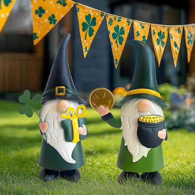 HONGLAND St. Patricks Day Decorations Outdoor Green Gnomes, Metal Gnomes Figurine Irish Leprechaun St Patricks Day Decor, Luck Shamrock Gnome for Home Outside Garden Lawn Party Yard Patio (14 INCH) by GreenHaven Gardens