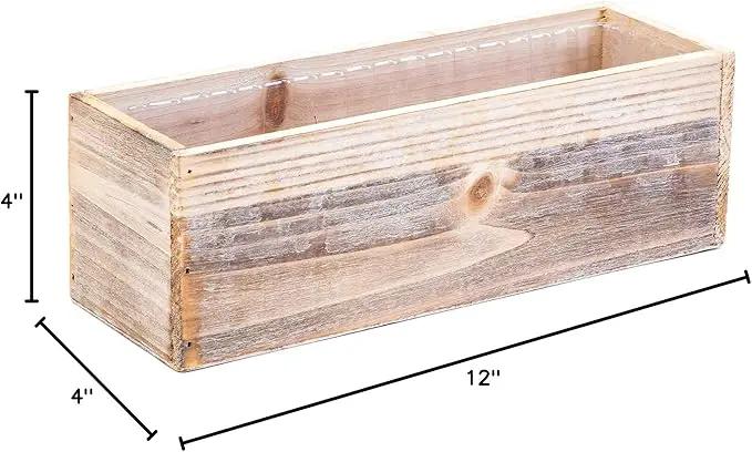 Wooden Planter Box, Whitewash with Plastic Liner l Garden Decor l Restaurant and Wedding Decorations l Wedding Bouquets, Table Centerpiece (12x4 Set of 4, Whitewash) by GreenHaven Gardens