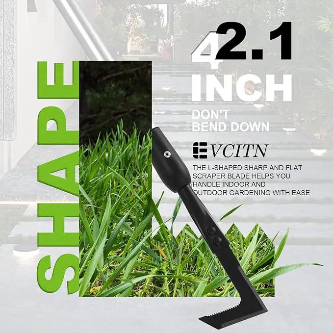 Adjustable Crack Weeder with 42.1IN Long Handle, L-Shaped Blade Serrated Edges for Digging Roots,Cutting Weeds,Removing Moss Between Driveway and Sidewalk Cracks by GreenHaven Gardens