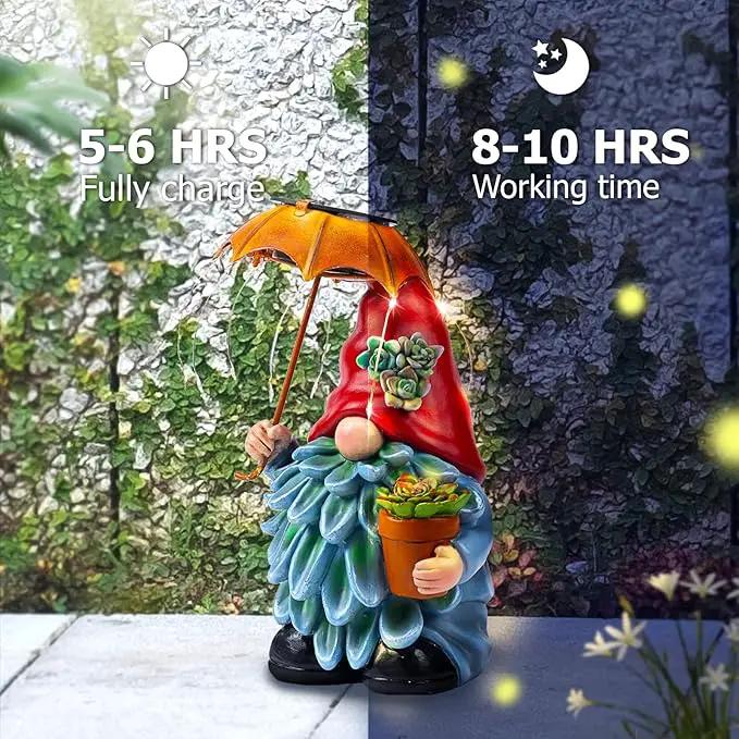 Solar Outdoor Statues Gnome Garden Decor, Garden Gnome with Solar LED Umbrella Decorative for Patio, Balcony, Lawn, Yard Ornament - Unique Gardening Gifts for Mom Grandma by GreenHaven Gardens