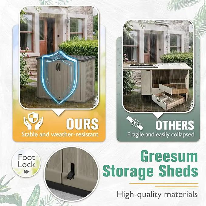 Greesum Outdoor Horizontal Storage Sheds 27 Cu.ft Resin Large Storaged Box Weather Resistance, Without Shelf, Easy to Assemble, Prefect for Garden, Patios, Backyards, Beige by GreenHaven Gardens