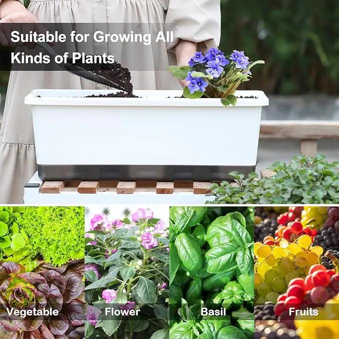Window Box Planter 8 Pcs, 17 Inches Rectangle Flower Pots with Drainage Holes and Trays, Vegetable Planters for Windowsill Patio Garden Balcony Home Porch Yard Indoor Outdoor (White) by GreenHaven Gardens