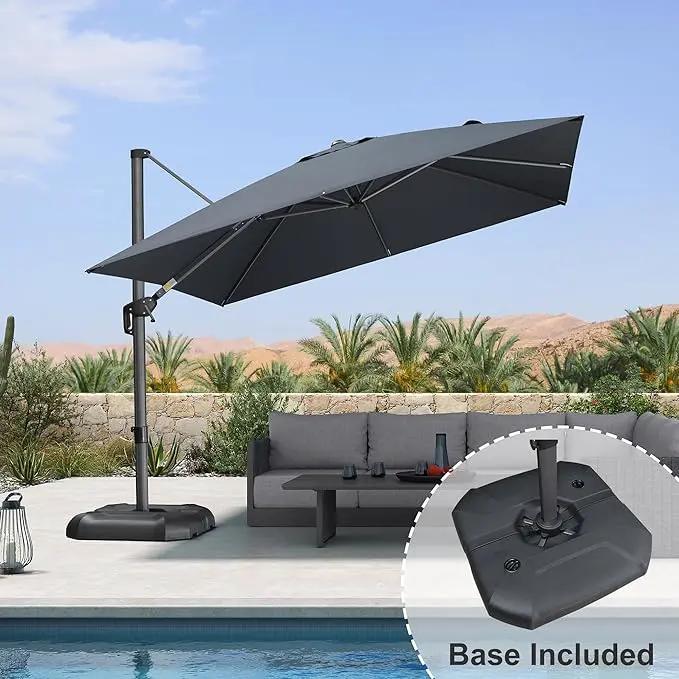 PURPLE LEAF Patio Umbrella with Base 10 Feet Outdoor Cantilever Square Umbrella Aluminum Offset Umbrella with 360-degree Rotation for Garden Deck Pool Patio, Grey by GreenHaven Gardens