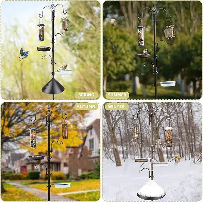 Deluxe Bird Feeding Station Kit - Wild Bird Feeder Hanging Pole With Multi Feeder, Suet Cage, Planter Hanger, and Squirrel Guard Baffle for Attracting Birds by GreenHaven Gardens