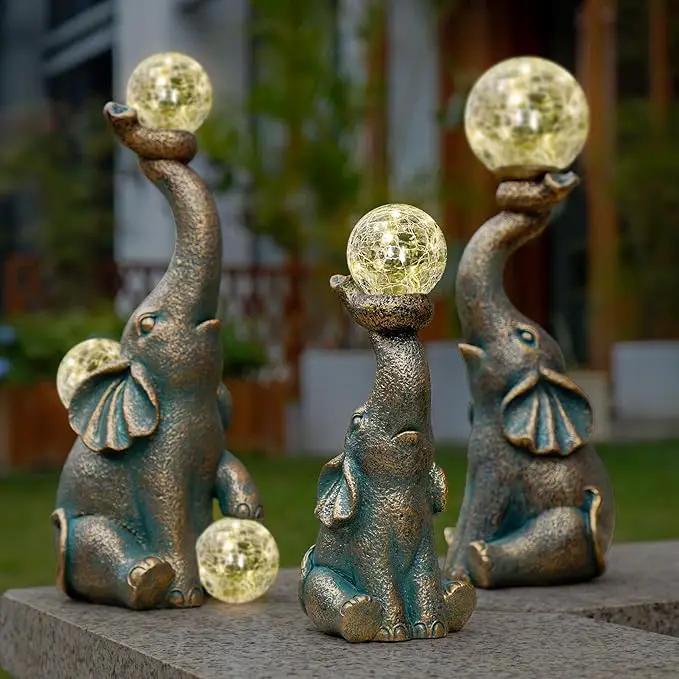 MININOVA Garden Decor Outdoor Statues Elephant with Cracked Glass Ball, Cute Solar Figurine for Patio, Lawn, Yard Art Ornament Decorations (8 LED Lights) by GreenHaven Gardens