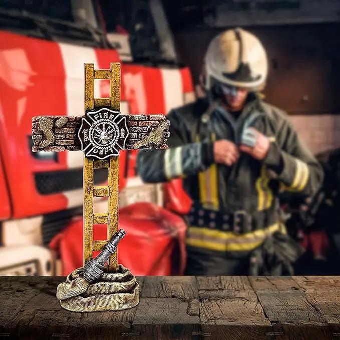 Firefighter Accessories, Fireman Standing Cross Statue Memorial 10", Fire Fighter Gifts by GreenHaven Gardens