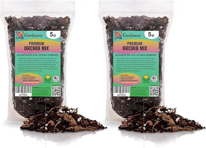 Organic Premium Orchid Soil Mix by Gardenera - Hand Mixed Classic Sphagnum Moss Potting Soil Mix - for Phalaenopsis Orchid - 10 Quart (2 Bags of 5 Quart) by GreenHaven Gardens