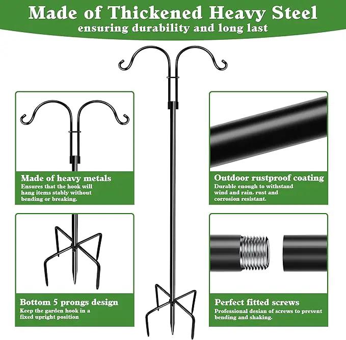 Double Shepherds Hooks for Outdoor (1Pack,76 inch) Heavy Duty Adjustable Bird Feeder Pole Garden Decor Shepherds Hook for Hanging Bird Feeder, Plant Baskets, Hummingbird Feeder for Outside by GreenHaven Gardens