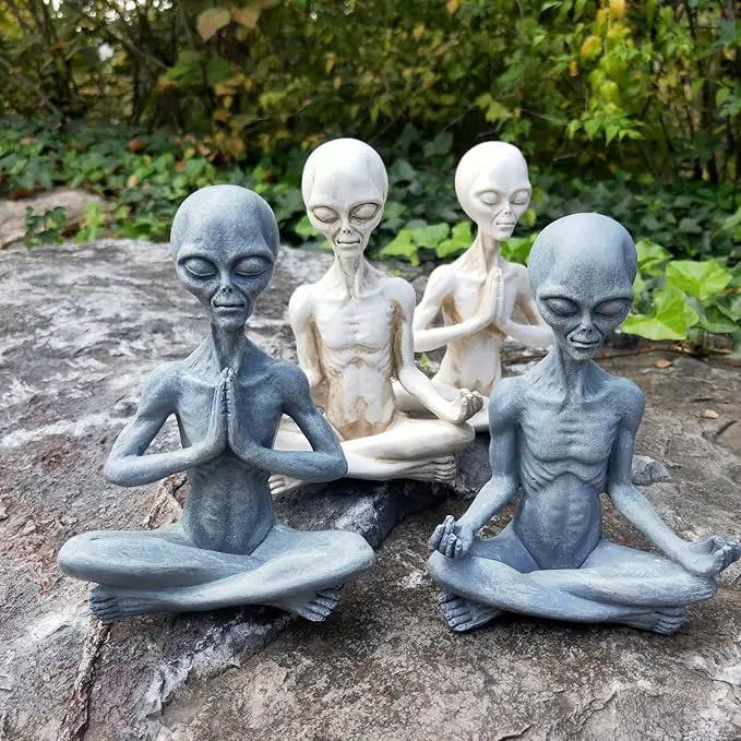 White Alien Statue, Resin Yoga Pose Alien Figure, 6.3" H Creative Yoga Alien Statue of The Thinker for Home Offcie Garden Decor Supplies by GreenHaven Gardens