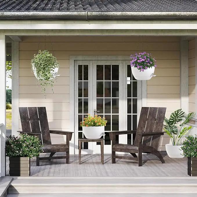12 Inch Hanging Baskets 2 PC with Chains, Self-Watering Hanging Planters for Indoor Outdoor Plants, Plastic Hanging Flower Pots,White by GreenHaven Gardens