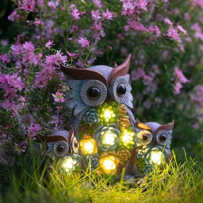 Solar Garden Statue Lights Owl Figurine with LED Lights, Outdoor Garden Succulent Ornaments Christmas Gift Waterproof Decoration for Outside Patio Yard Lawn Decor by GreenHaven Gardens