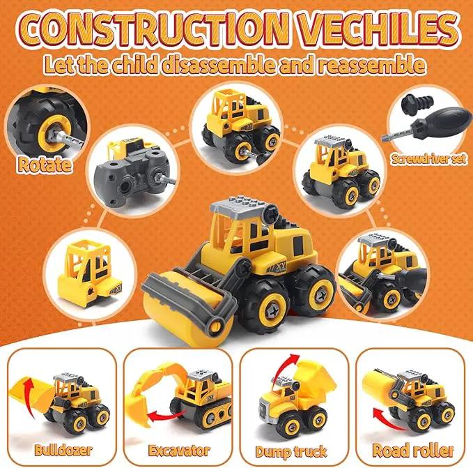 Play Construction Sand Kit,2.2lbs Magic Sand W/4 Large Take Apart Construction Trucks,1 Sandbox,8 Worker Figures and Road Signs,8 Molds,Toys for 2-8 Years Old Boys Girls by GreenHaven Gardens