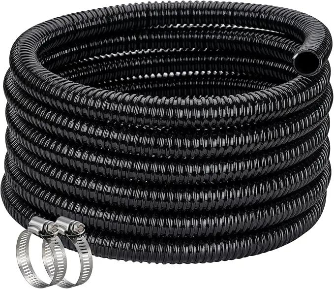 Pond Hose ID 1-1/2” × 50ft Black Corrugated Flexible Reinforced PVC Hose Vinyl Tubing for Pond Pump Fountain Garden Waterfall, Non-toxic & Kinkproof, with 2 clamps by GreenHaven Gardens