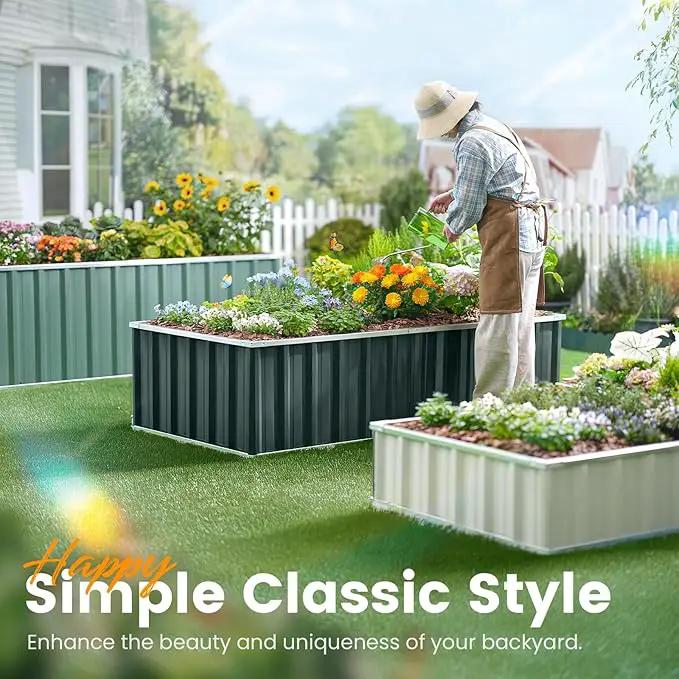 KING BIRD Raised Garden Bed 68" x 36" x 24" Heightened Galvanized Steel Metal Planter Box Outdoor for Deep-Rooted Vegetables, Flowers, Large Raised Bed Kit (Ivory) by GreenHaven Gardens