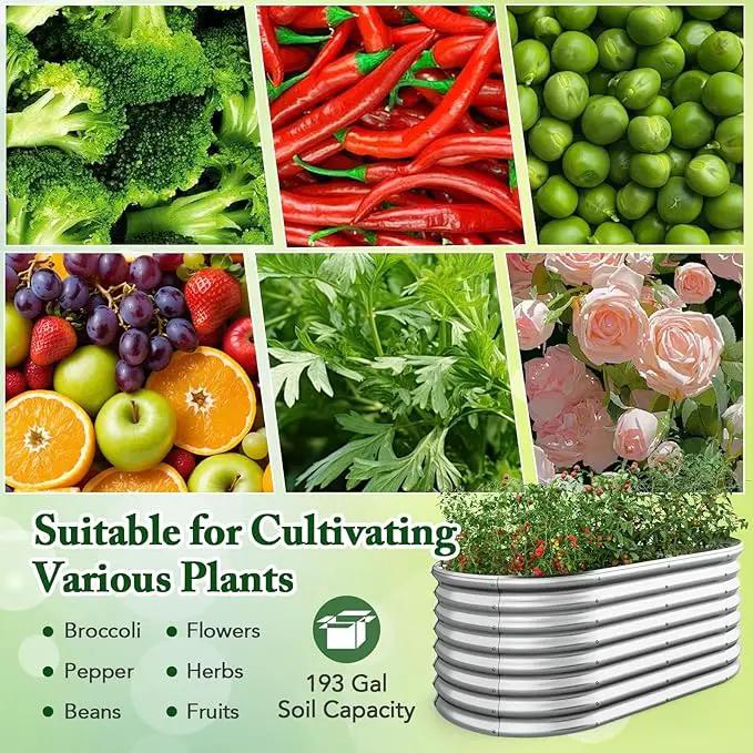 Giantex 5x3x2ft Raised Garden Bed, Large Metal Elevated Oval Planter Bed, 193 Gallon Capacity, Outdoor Planting Garden Box for Vegetable Flower Herb Grow (Silver) by GreenHaven Gardens