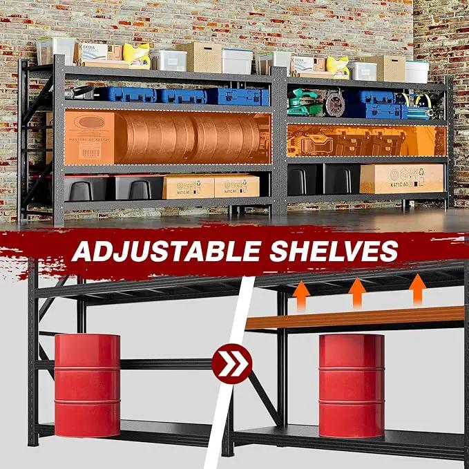 8000LBS Metal Steel Storage Shelves - 68" W Black 4 Tier Heavy Duty Rack Commercial Industrial Shelving with Adjustable Shelf for Basement Garage Warehouse - 68" W x 24" D x 63.4" H by GreenHaven Gardens