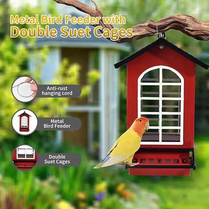 Bird Feeder Squirrel Proof Metal Hanging for Outdoor Wild Bird Seed, 5LBS with Bilateral Weight-Activated Perches, Heavy Duty Bird Feeders for Outside Wild Bird - Red by GreenHaven Gardens