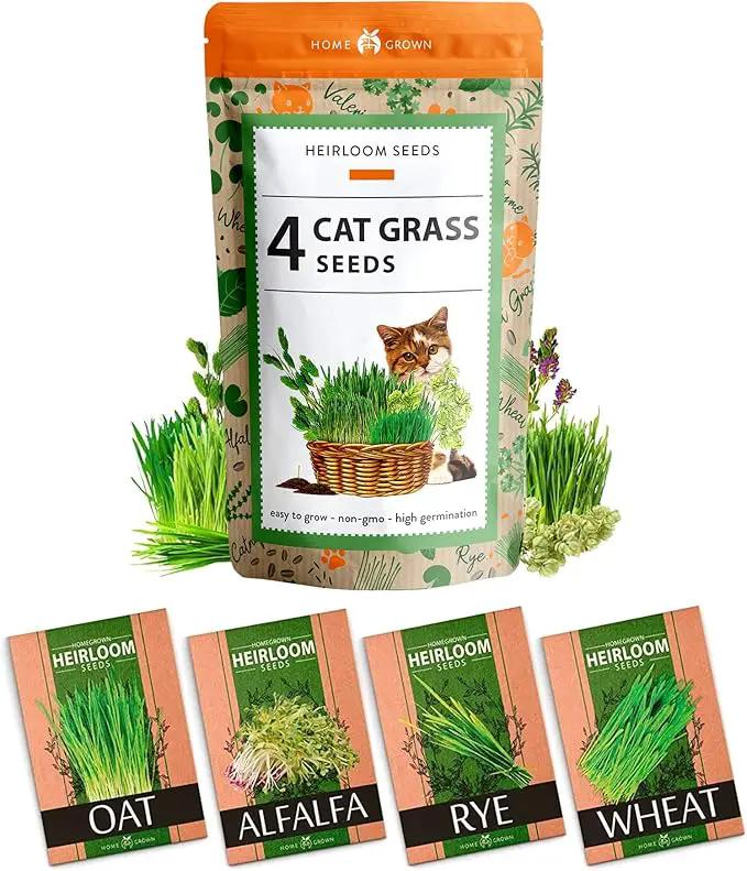 HOME GROWN Cat Grass Seed Mix – Non-GMO Oat, Alfalfa, Rye & Wheat Seeds for Cats | Indoor Pet Grass with Fast Germination | Digestive Aid, Hairball Relief & Safe Chew Alternative by GreenHaven Gardens