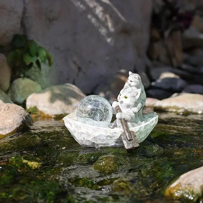 Garden Statue of Cat,Garden Decor Cat Figurine,Cats Outdoor Statue,Solar Decor for Patio,Balcony,Yard,Lawn Ornament by GreenHaven Gardens