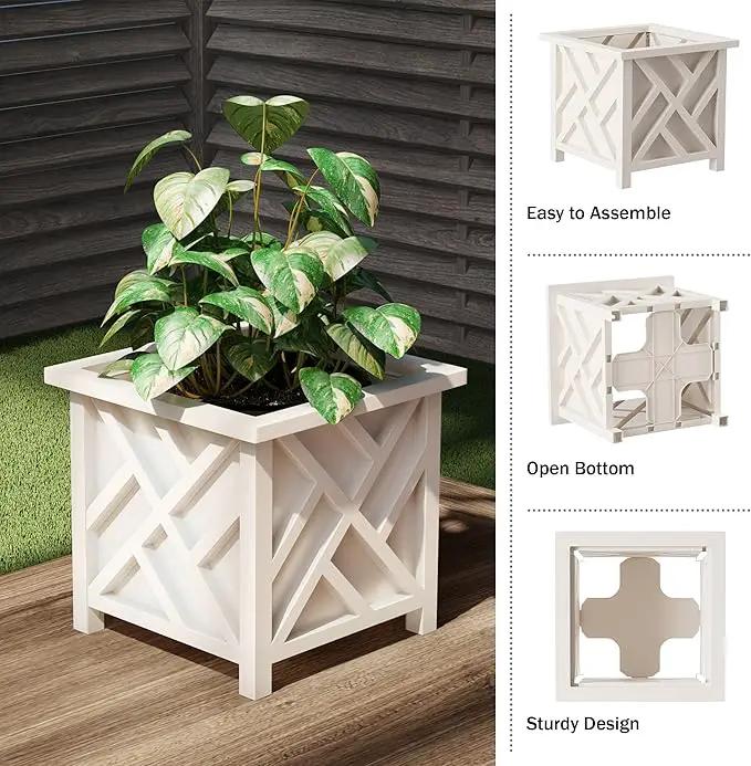 Planters Box - 14.75in Lattice Flower Box Plant Pot - Outdoor Patio Planters and Flower Boxes for Front Porch or Garden Decor by Pure Garden (White) by GreenHaven Gardens