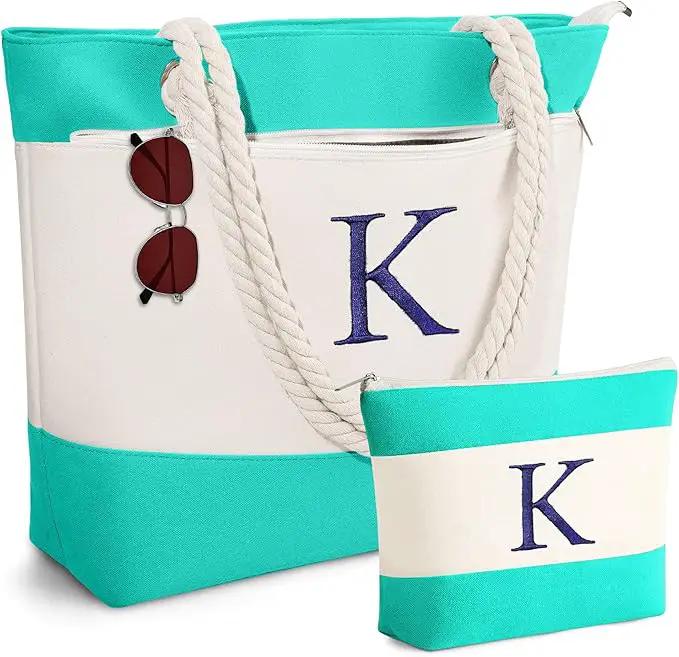 YOOLIFE Beach Bags for Women - Initial Tote Waterproof Bag with Makeup Bag, Mothers Day Gifts for Women Mom Friend Birthday by GreenHaven Gardens