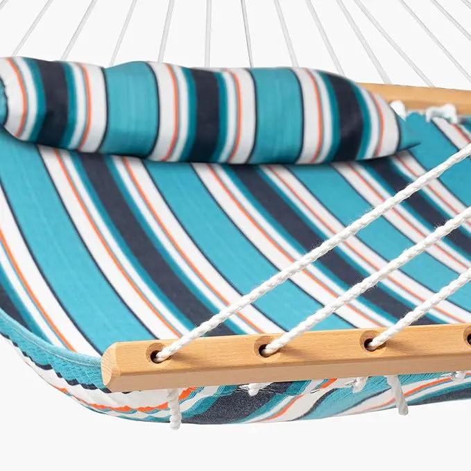 Lazy Daze 12 FT Sunbrella Fabric Hammock not Fading with Spreader Bars and Free Pillow Fits for Two Persons, All Weather and Fade Resistant for Patio Yard, 450 lbs Weight Capacity, Token Surfside by GreenHaven Gardens