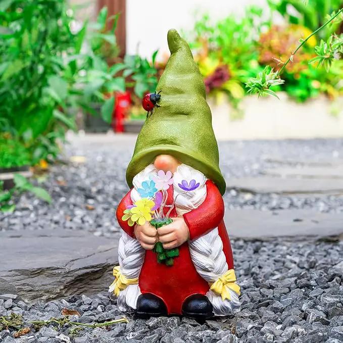 Solar Garden Gnome Lady Statues Outdoor Gnomes with Flowers Lights Porch Patio Lawn Yard Decoration - Ideal Christamas Gardening Birthday Gifts for Woman Mom by GreenHaven Gardens