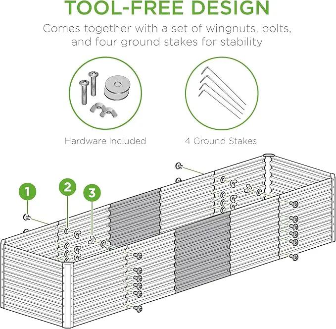 Best Choice Products 8x2x2ft Outdoor Metal Raised Garden Bed, Rectangular Deep Root Planter Box for Vegetables, Flowers, Herbs, and Succulents w/ 239 Gallon Capacity - Dark Green by GreenHaven Gardens
