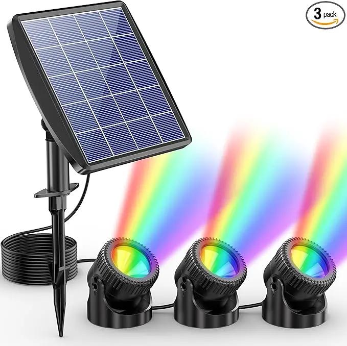 POPOSOAP Solar Pond Lights, RGB LED Pond Lights Waterproof IP68, 2200mAh Battery Underwater Solar Light with Two Modes Options for Pond Fountain Pool Garden Decoration(3 Headlamp) by GreenHaven Gardens
