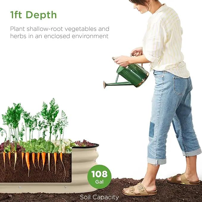 Best Choice Products 8x2x1ft Outdoor Metal Raised Garden Bed, Oval Deep Root Planter Box for Vegetables, Flowers, Herbs, and Succulents w/ 108 Gallon Capacity - Beige by GreenHaven Gardens