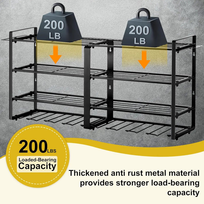 Metal Power Tool Organizer,Space-Saving Wall-Mounted Power Tool Rack,Holds 8 Drills + 4-Tier Storage,Durable Steel Construction for Garage, Workshop and Shed Organization by GreenHaven Gardens