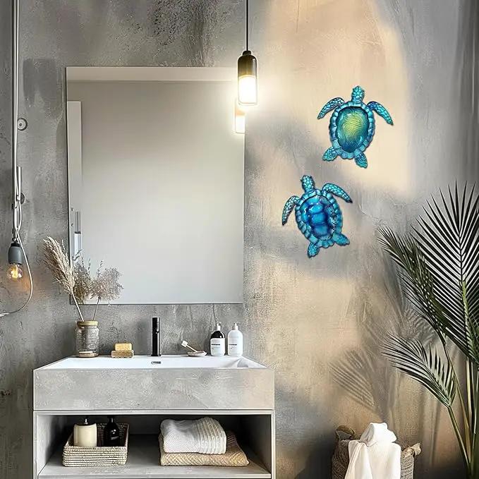 LIFFY Metal Turtle Wall Art Decor Ocean Wall Hanging Coastal Wall Sculptures Beach Theme Wall Decoration for Indoor Outdoor Bathroom Beach Garden Pool (10", 2 pcs) by GreenHaven Gardens