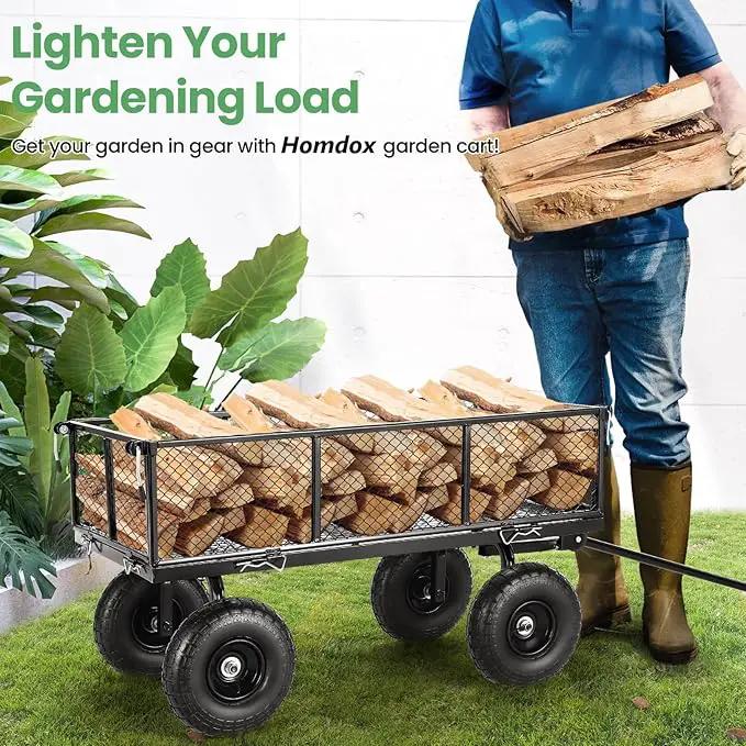 Homdox 660LB Garden Cart on Wheels, Heavy Duty Yard Wagon with 180° Rotating Handle, Mesh Foldable Garden Wagon Outdoor Utility Carts for Camping, Sports, Garden, Beach, Farm, Fishing, Black by GreenHaven Gardens