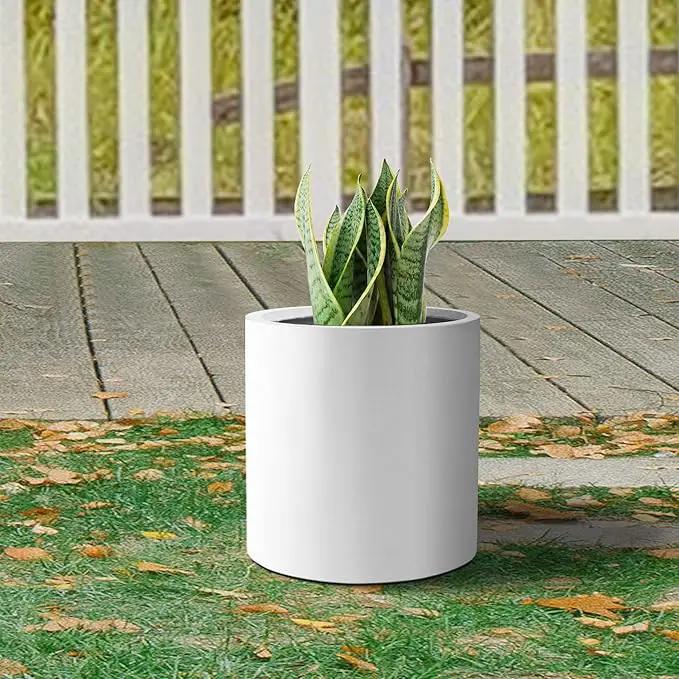 Kante 9.8" Dia Round Concrete Planter, Modern Style Large Cylindrical Plant Pot with Drainage Hole and Rubber Plug for Indoor Outdoor Patio, Pure White by GreenHaven Gardens