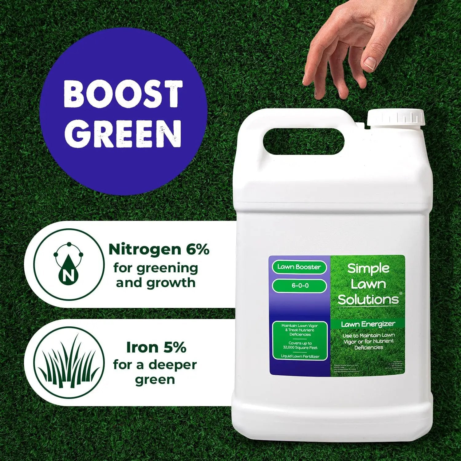 Commercial Grade Lawn Energizer- Grass Micronutrient Booster with Iron and Nitrogen- Liquid Turf Spray Concentrated Fertilizer- Any Grass Type, All Year- Simple Lawn Solutions (2.5 Gallons) by GreenHaven Gardens