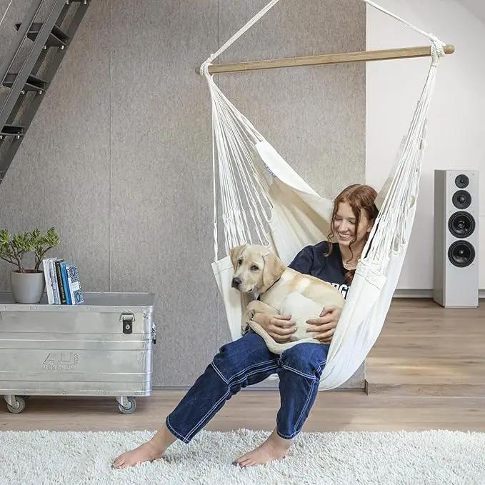 La Siesta® Large Comfort Habana Cotton Hanging Hammock Chair, Indoor Outdoor Hammock Swing Chair, Boho Hanging Chair Bedroom Patio, Max 285 Lbs, Latte by GreenHaven Gardens