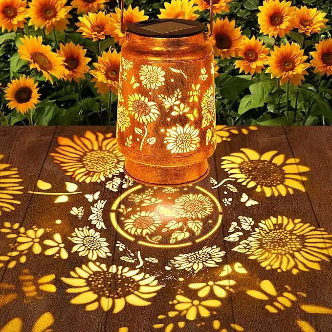 2 Pack Solar Lanterns Outdoor Garden Decor with Shepherd Hook, Gardening Gifts for Mom Grandma Women Sunflower Metal Decor Lantern Waterproof Solar Lights LED Decorative for Garden Yard Patio by GreenHaven Gardens