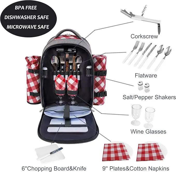 apollo walker Picnic Backpack Bag with Cooler Compartment, Detachable Bottle/Wine Holder, Fleece Blanket, Plates and Cutlery Set (2 Person, Gray) by GreenHaven Gardens